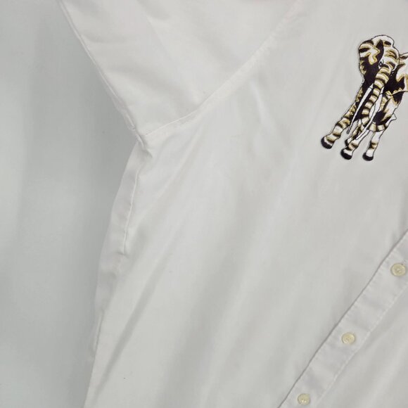 Las olas mens large white elephant tiger giraffe embroidered patchwork button up - Picture 3 of 11